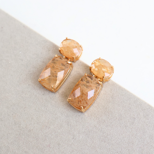 Brinco Dourado e Cristal Fusion Champagne - Semijoia