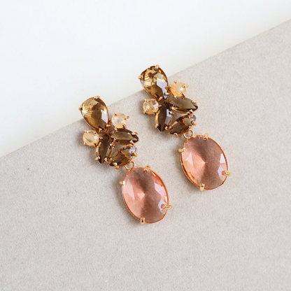 Brinco Dourado e Cristal Champagne e Marrom  - Semijoia