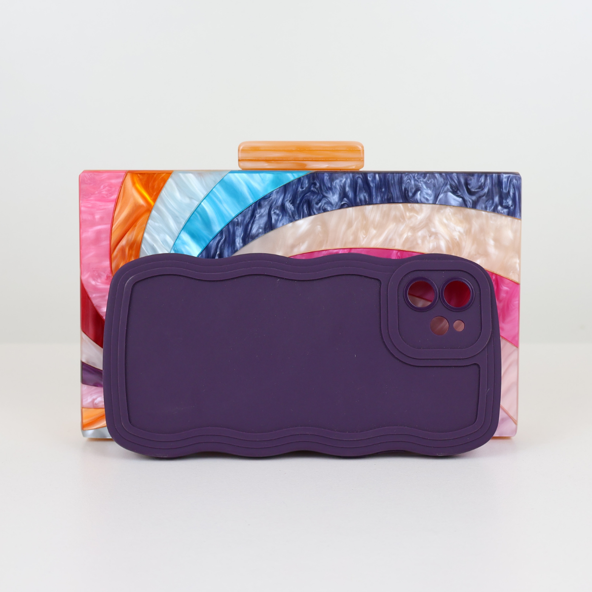 Bolsa de Festa Clutch Acrílico Arco Íris Bege