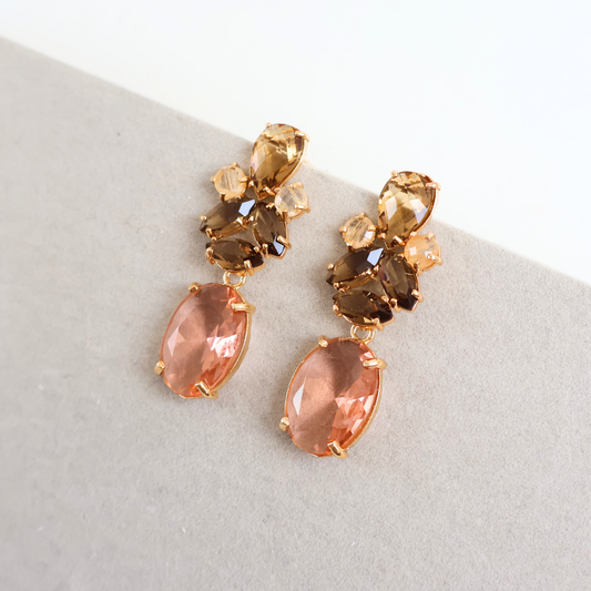 Brinco Dourado e Cristal Champagne - Semijoia