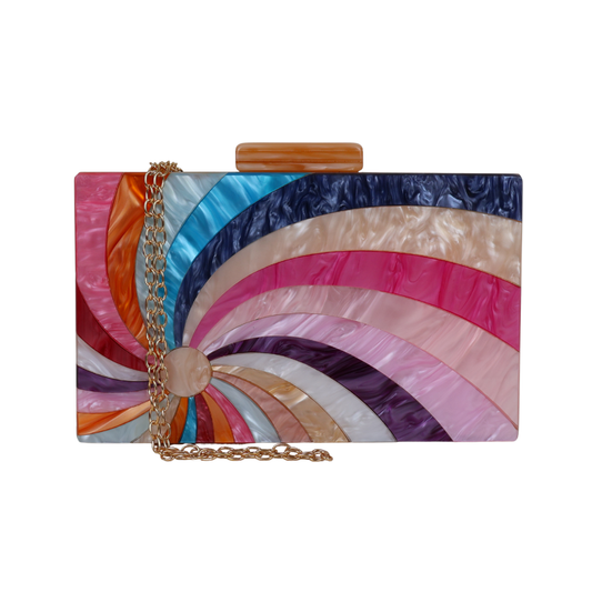 Bolsa de Festa Clutch Acrílico Arco Íris Bege