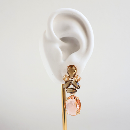 Brinco Dourado e Cristal Champagne e Marrom  - Semijoia