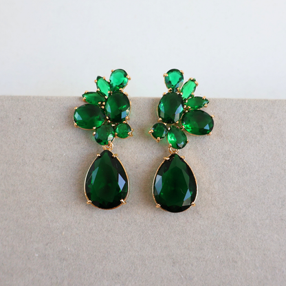 Brinco Dourado e Cristal Verde - Semijoia