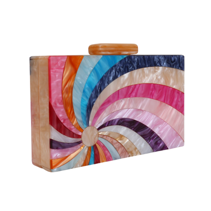 Bolsa de Festa Clutch Acrílico Arco Íris Bege