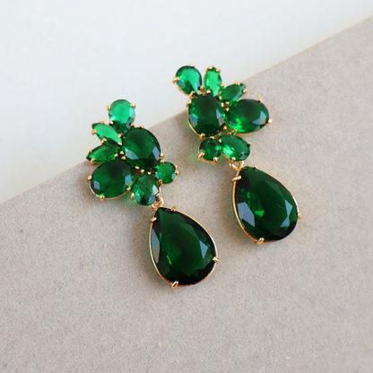 Brinco Dourado e Cristal Verde - Semijoia
