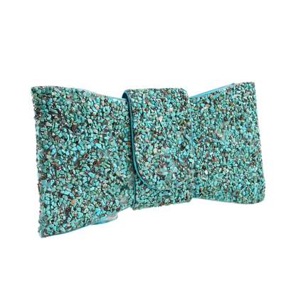 Bolsa Carteira de Festa Clutch Pedraria Turquesa