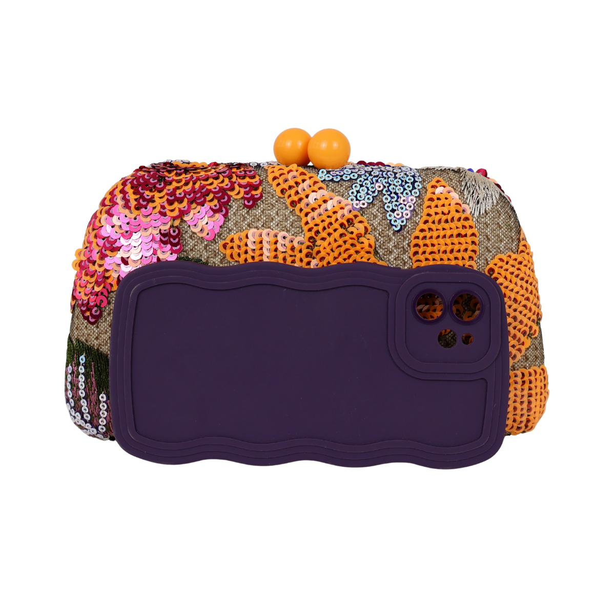 Bolsa Clutch Festa Bordada Flores Laranja
