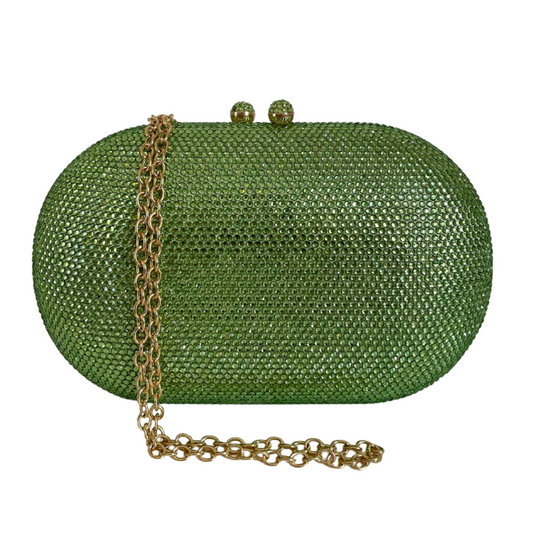 Bolsa Festa Clutch Pedraria Strass Oval Verde Lima