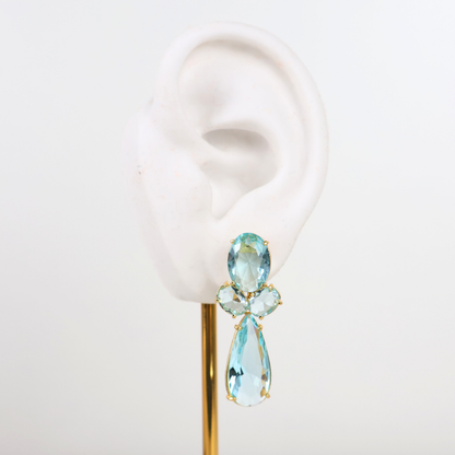Brinco Dourado e Cristal Azul Claro - Semijoia