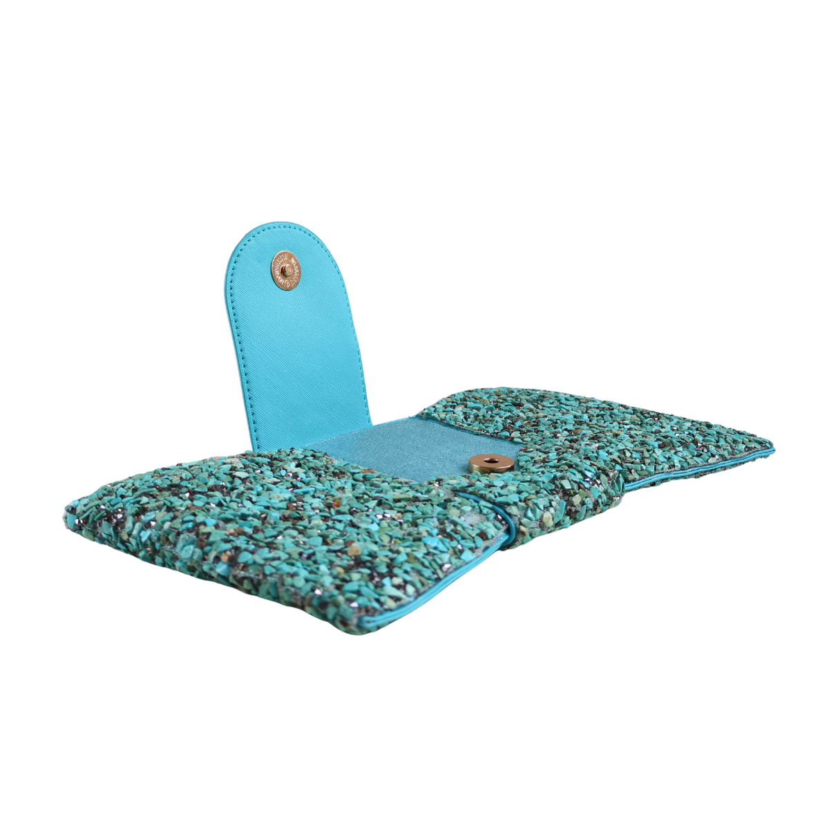 Bolsa Carteira de Festa Clutch Pedraria Turquesa