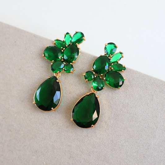 Brinco Dourado e Cristal Verde - Semijoia