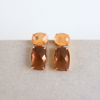 Brinco Dourado e Cristal Marrom - Semijoia