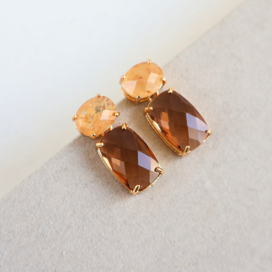 Brinco Dourado e Cristal Champagne - Semijoia
