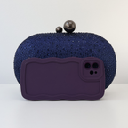 Bolsa Festa Clutch Pedraria Strass Oval Azul Marinho