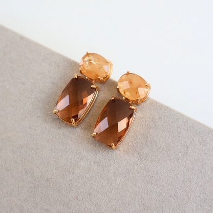 Brinco Dourado e Cristal Marrom - Semijoia