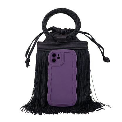 Bolsa de Mão Festa Franja Tassel Preta
