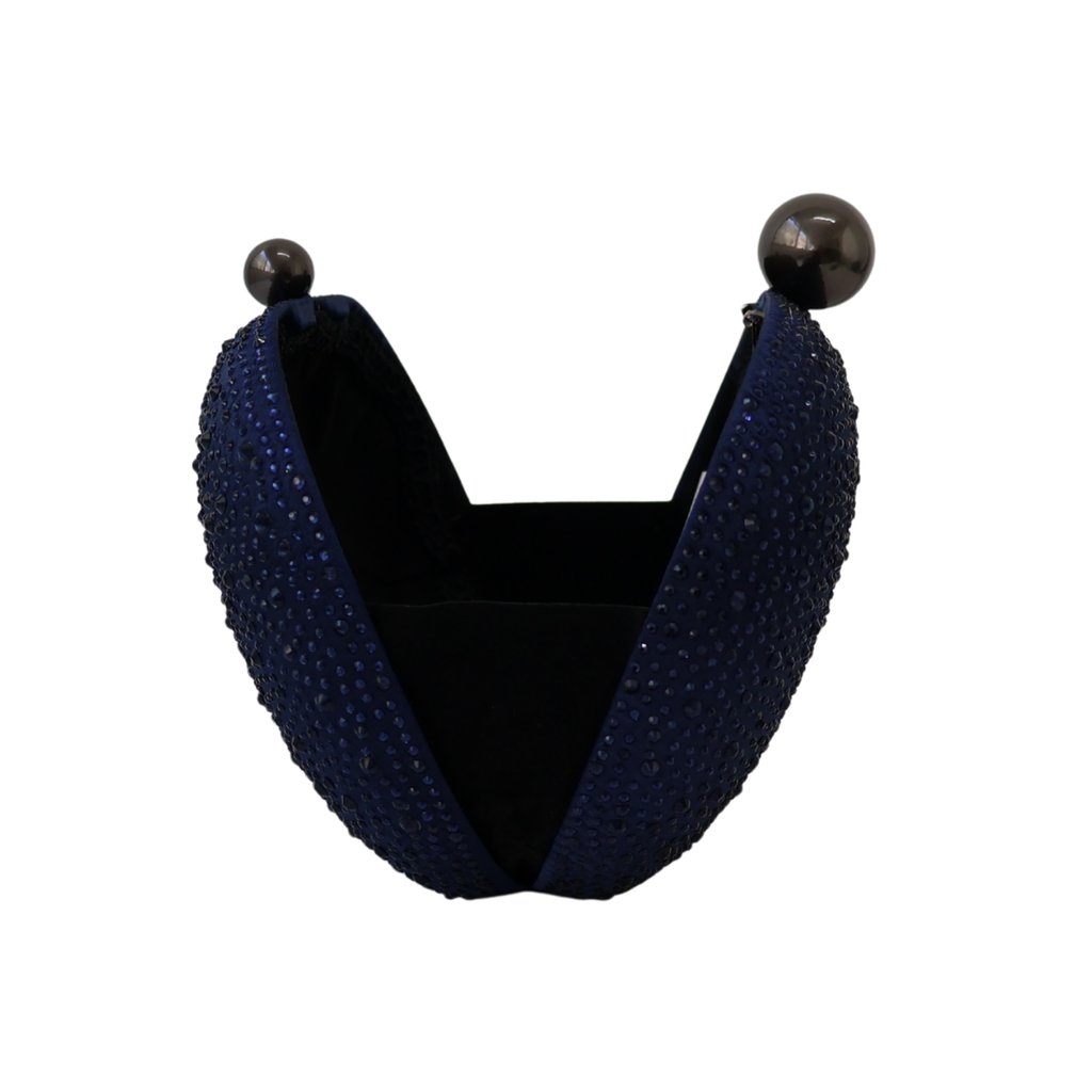 Bolsa Festa Clutch Pedraria Strass Oval Azul Marinho