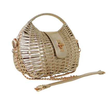 Bolsa de Mão Cesto em Vime Dourada