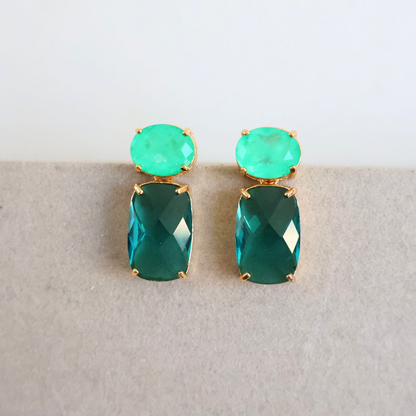 Brinco Dourado e Cristal Verde - Semijoia