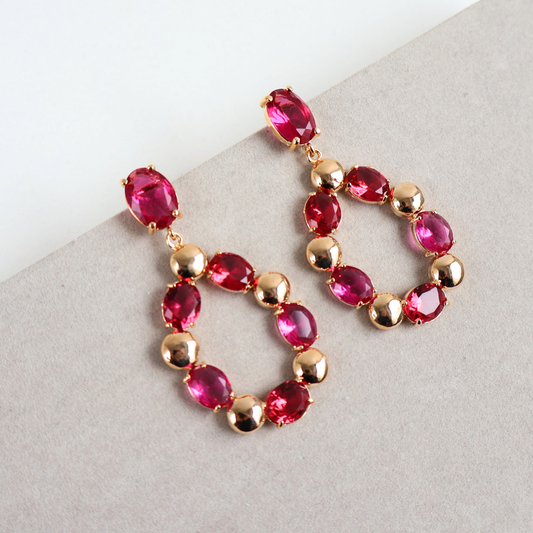 Brinco Dourado e Cristal Marsala - Semijoia