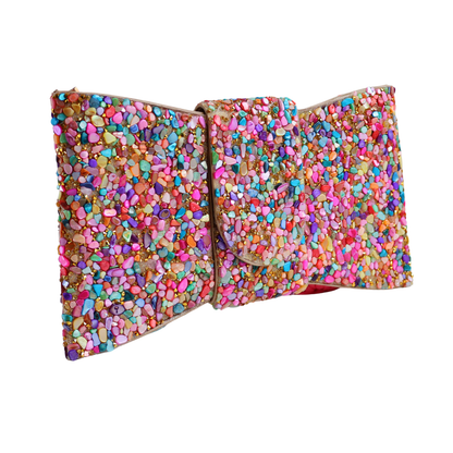 Bolsa Carteira de Festa Clutch Pedraria Colorida