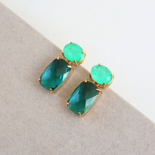 Brinco Dourado e Cristal Verde - Semijoia