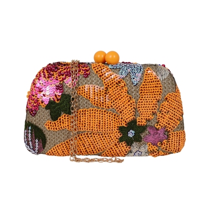 Bolsa Clutch Festa Bordada Flores Laranja