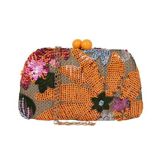 Bolsa Clutch Festa Bordada Flores Laranja