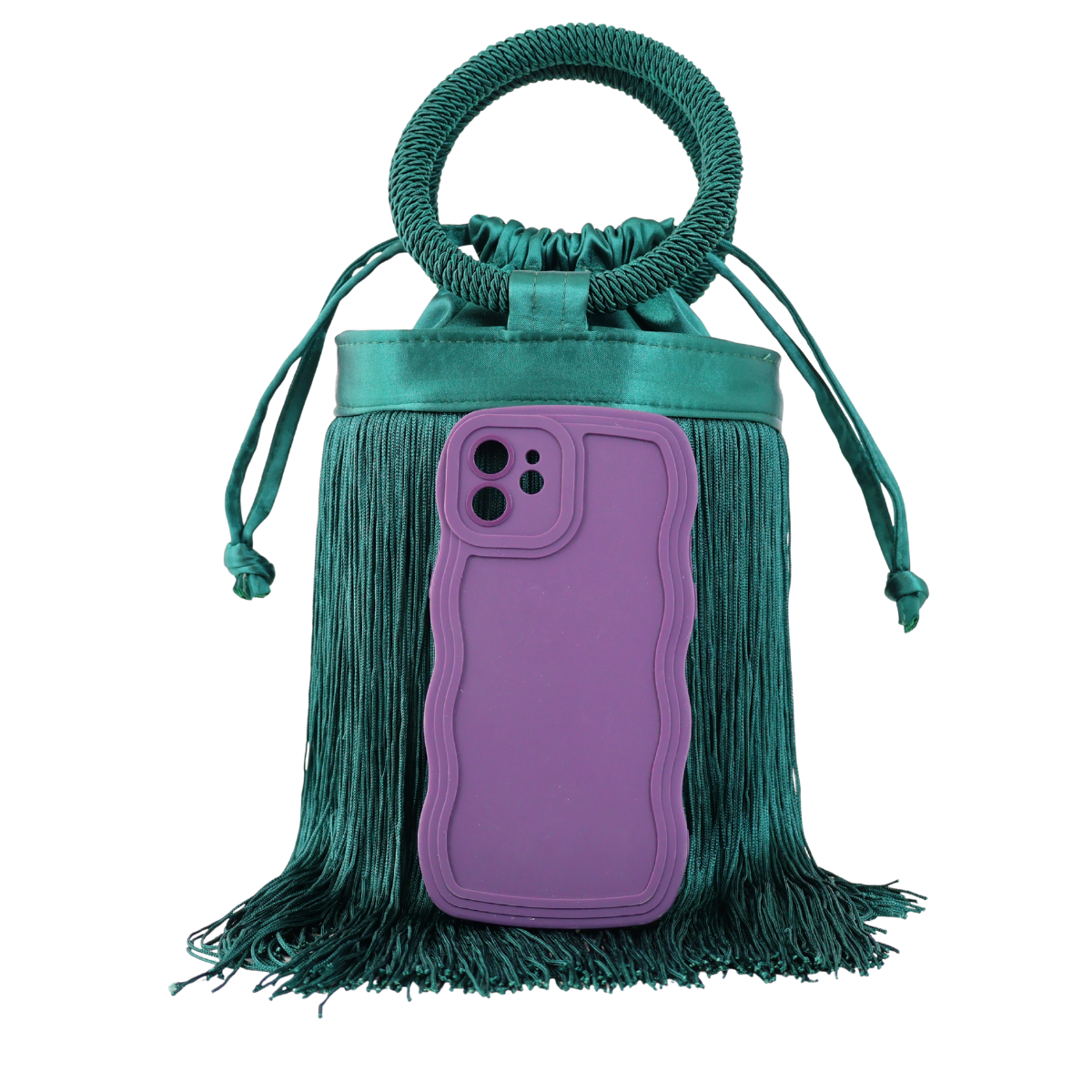 Bolsa de Mão Festa Franja Tassel Verde