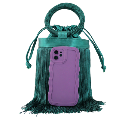 Bolsa de Mão Festa Franja Tassel Verde