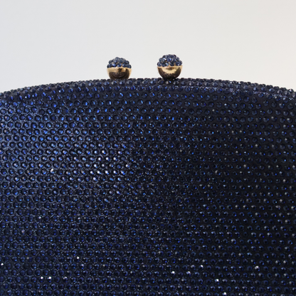 Bolsa Festa Clutch Pedraria Strass Azul Marinho