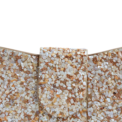 Bolsa Carteira de Festa Clutch Pedraria Bege