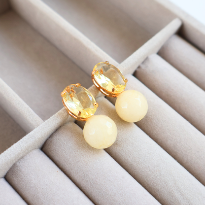 Brinco Dourado e Cristal Amarelo - Semijoia