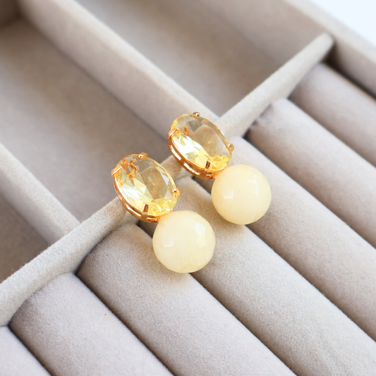 Brinco Dourado e Cristal Amarelo - Semijoia