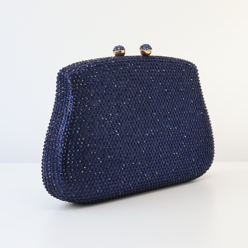 Bolsa Festa Clutch Pedraria Strass Azul Marinho