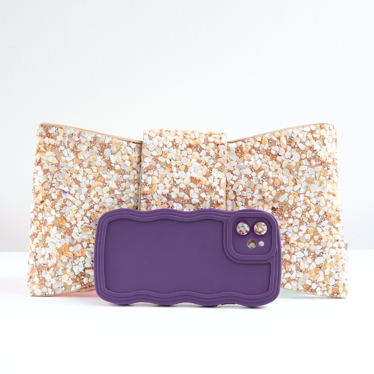 Bolsa Carteira de Festa Clutch Pedraria Bege
