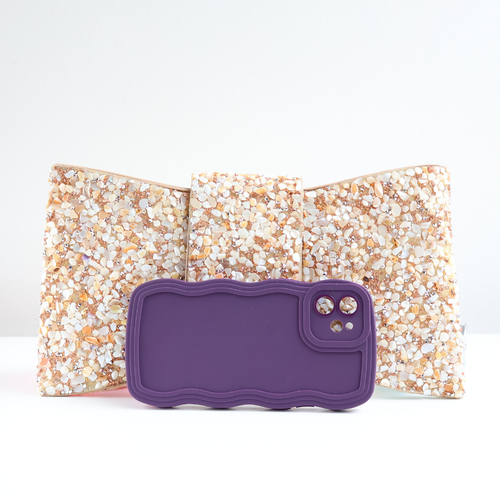 Bolsa Carteira de Festa Clutch Pedraria Bege