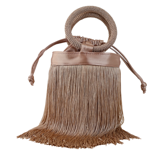 Bolsa de Mão Festa Franja Tassel Bege