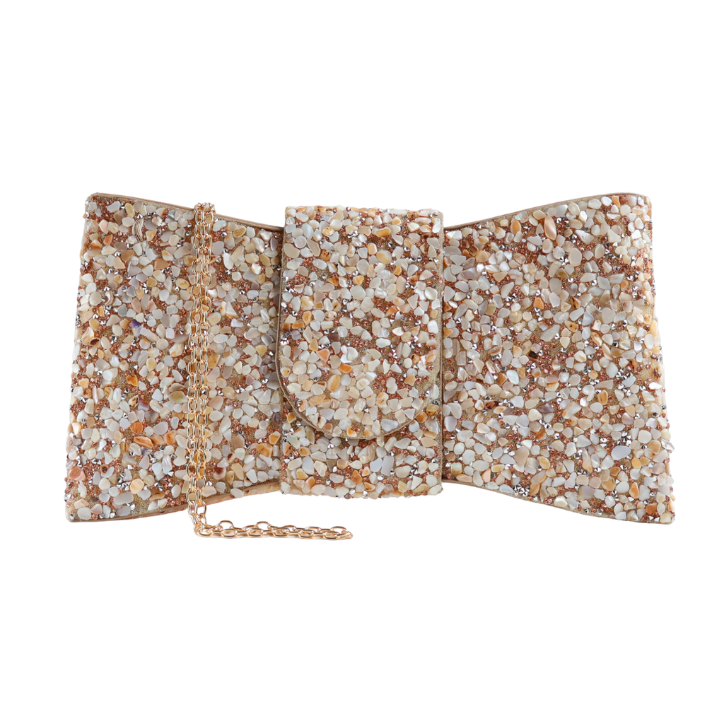 Bolsa Carteira de Festa Clutch Pedraria Bege