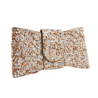 Bolsa Carteira de Festa Clutch Pedraria Bege
