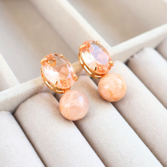 Brinco Dourado e Cristal Laranja Champagne - Semijoia