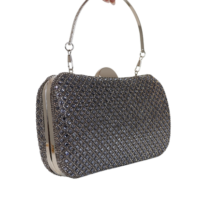 Bolsa Festa Clutch Strass Prata Grafite