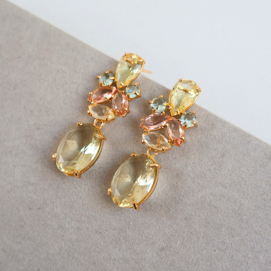 Brinco Dourado e Cristal Amarelo - Semijoia