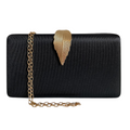 Bolsa Clutch Festa Tecido Fecho de Folha Preta
