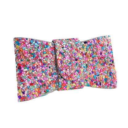 Bolsa Carteira de Festa Clutch Pedraria Colorida