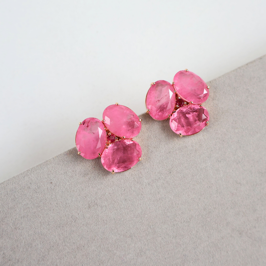 Brinco Dourado e Cristal Rosa - Semijoia