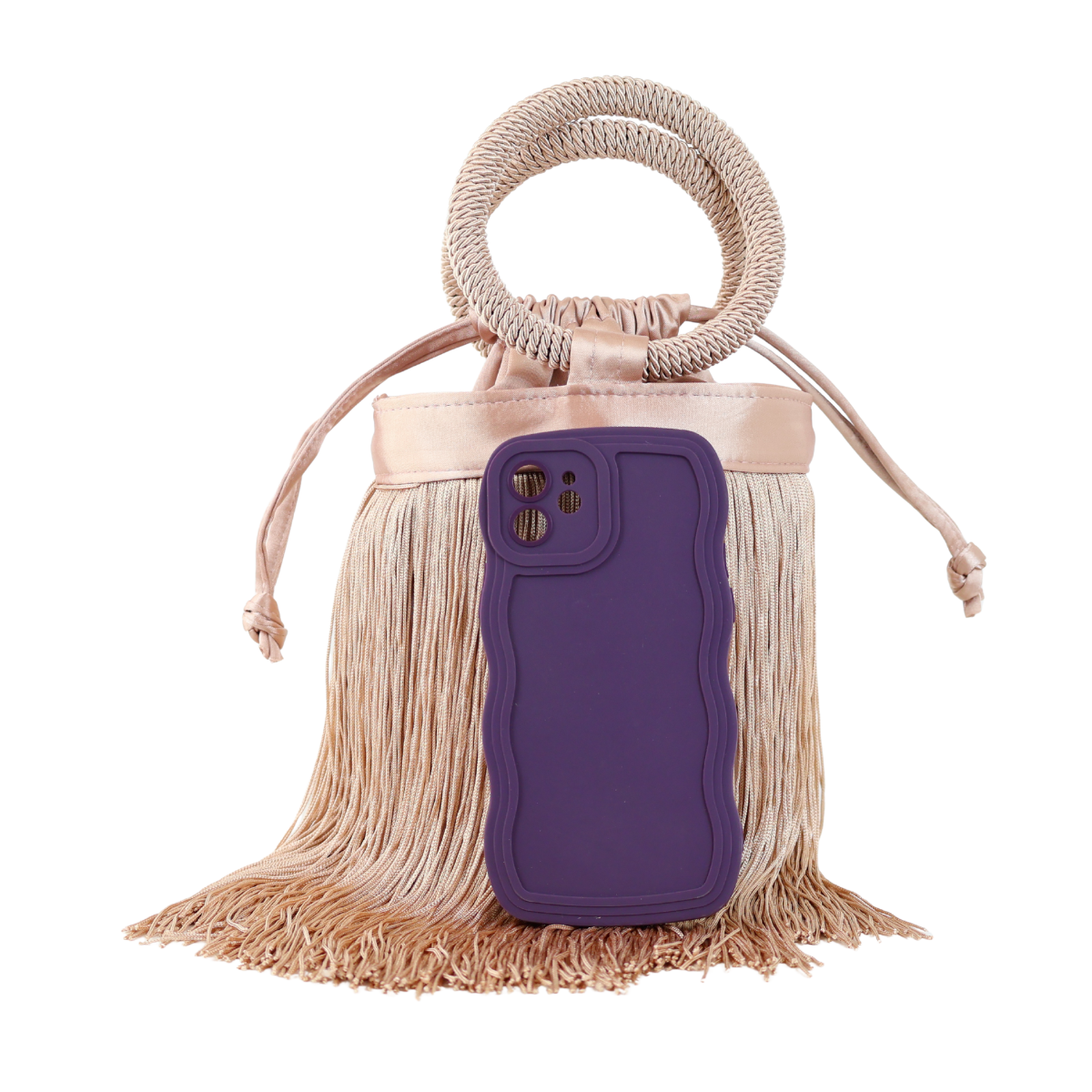 Bolsa de Mão Festa Franja Tassel Bege