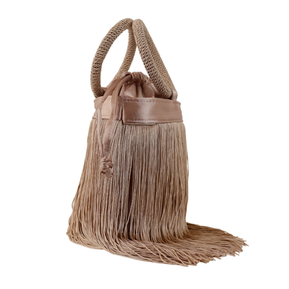 Bolsa de Mão Festa Franja Tassel Bege