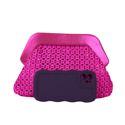 Bolsa Pouch Festa Clutch Palha Rosa