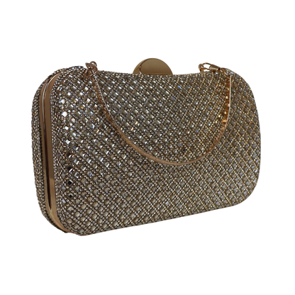 Bolsa Festa Clutch Strass Dourada